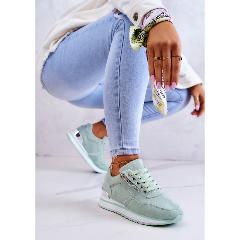 FB2 Suede Sport Shoes On A Light Green Riverside Platform 1