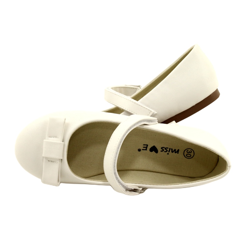 White ballet flats with a Velcro bow 4