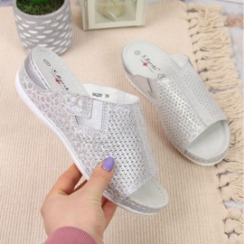 Leather slippers on the wedge S. Barski W OLI163A silver 1