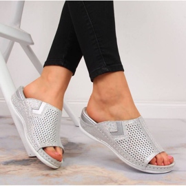 Leather slippers on the wedge S. Barski W OLI163A silver 2