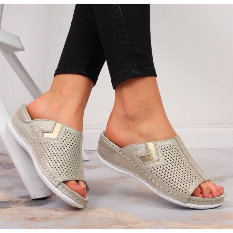 Leather wedge slippers S. Barski W OLI163B golden 2