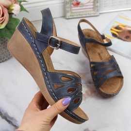 Wedge sandals Jezzi W EVE350B navy blue 1