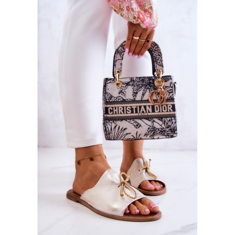 Leather Women's Slippers Nicole 2659/004 White and Gold 2 Leather Women's Slippers Nicole 2659/004 White and Gold 2