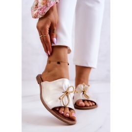 Leather Women's Slippers Nicole 2659/004 White and Gold 1