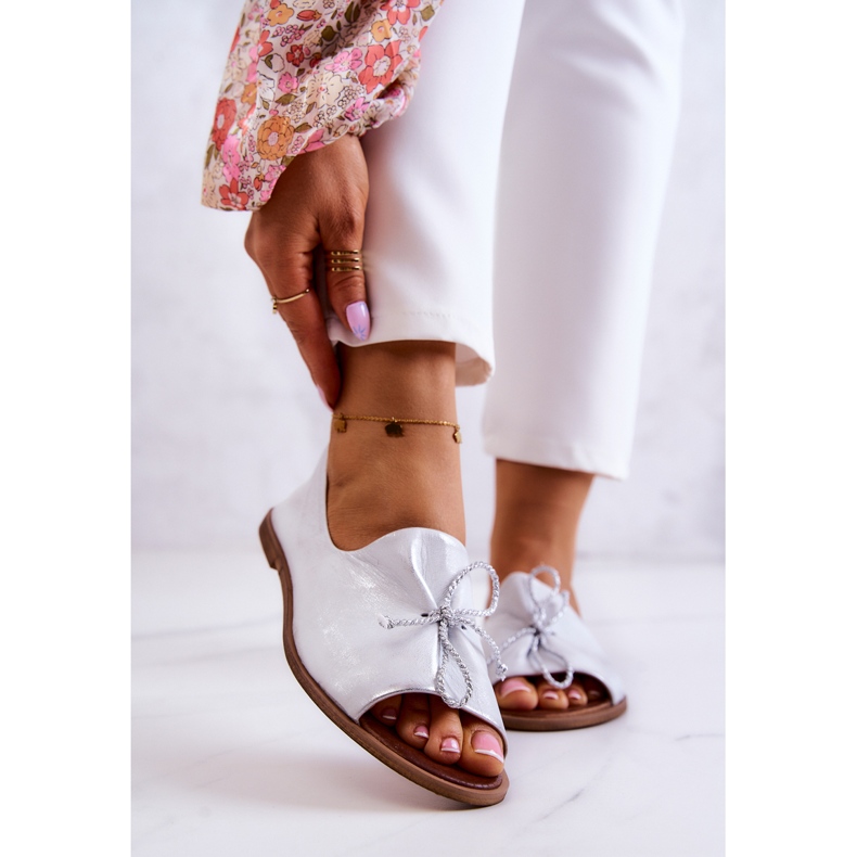 Leather Women's Ballerinas Nicole 2660/005 White-Silver 1