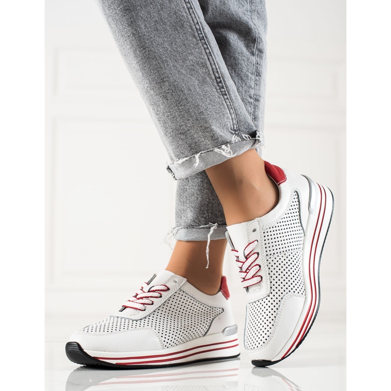 VINCEZA openwork sneakers white red 2