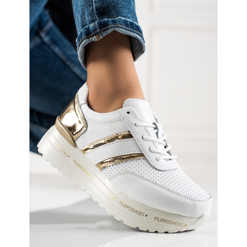 Filippo White Leather Sneakers golden 1 Filippo White Leather Sneakers golden 1