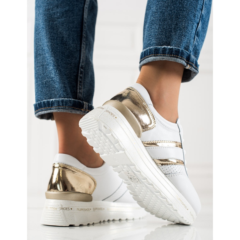 Filippo White Leather Sneakers golden 2 Filippo White Leather Sneakers golden 2