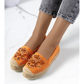 Orange espadrilles with Leer cubic zirconia 2