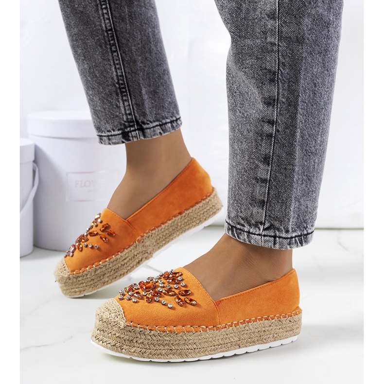 Orange espadrilles with Leer cubic zirconia 1
