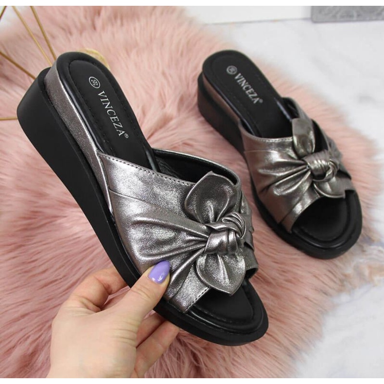 Slippers on the wedge Vinceza W JAN115B silver 1