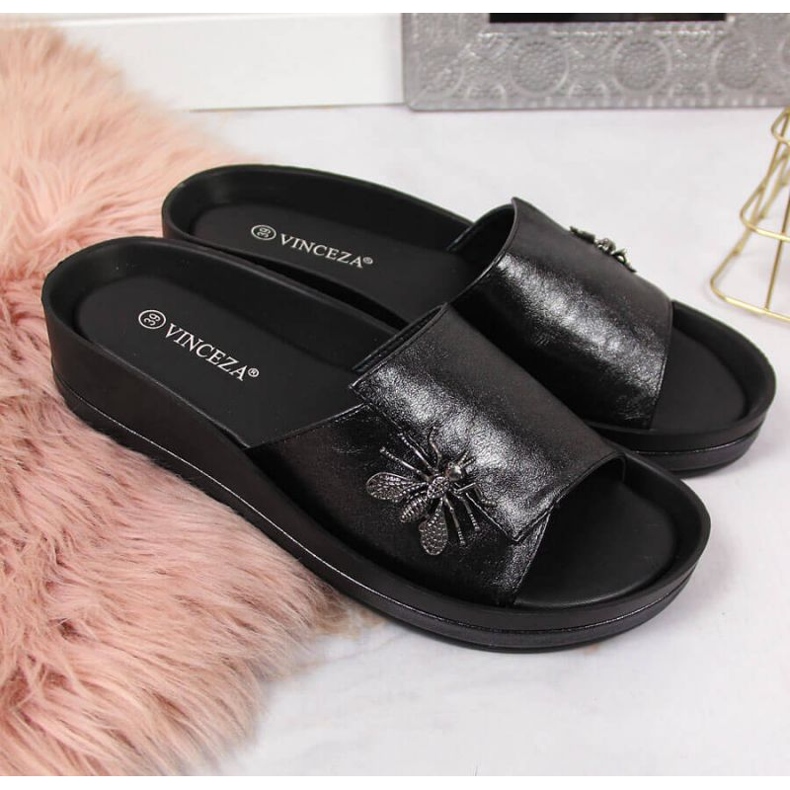 Wedge slippers with an insect Vinceza W JAN118A black 2