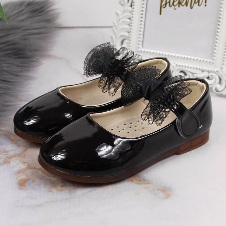 Velcro ballerinas with a bow Vinceza Jr JAN100A black 2