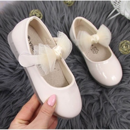 Velcro ballerinas with a bow Vinceza Jr JAN100B beige 1