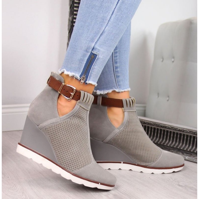 Gray openwork wedge sneakers Filippo W PAW117B grey 2