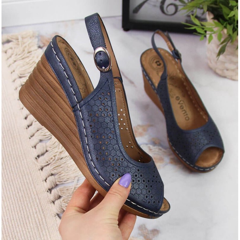 Wedge sandals eVento W EVE349A navy blue 1 Wedge sandals eVento W EVE349A navy blue 1
