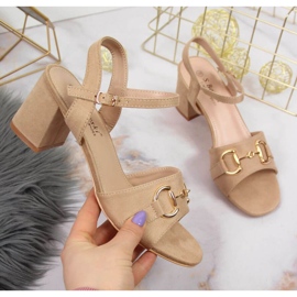 Sandals on the post with the decoration S.Barski W OLI158B beige 1