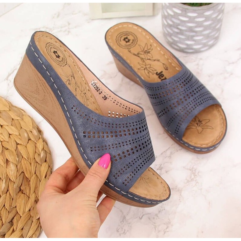 Openwork wedge slippers Jezzi W JEZ288A navy blue 1
