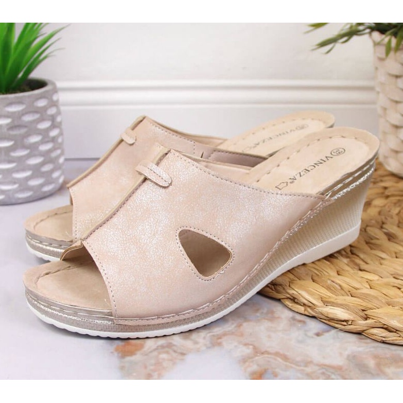 Wedge slippers Vinceza W JAN105 beige 2