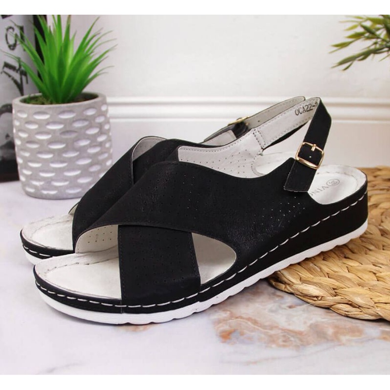 Black Wedge Sandals Vinceza W JAN106A 2