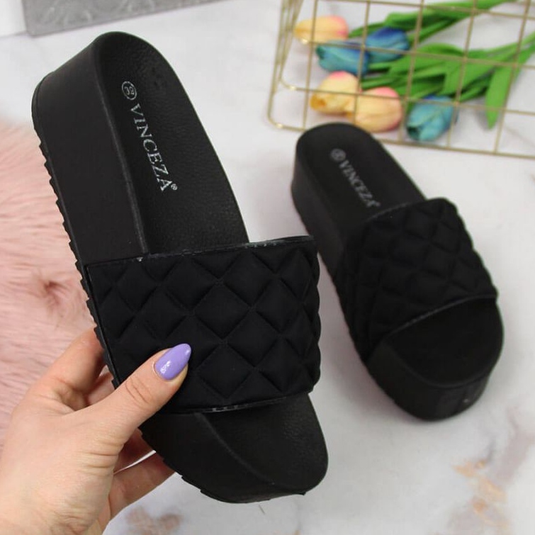 Quilted platform slippers Vinceza W JAN110 black 1