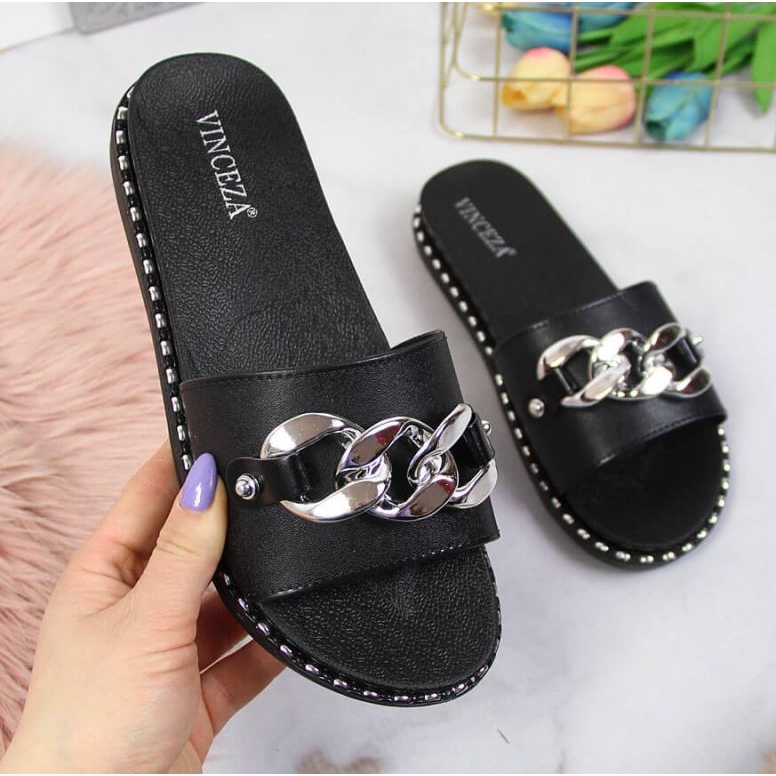 Black Vinceza W JAN111A slippers with chain 1