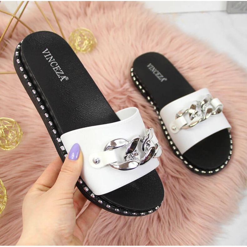 Slippers with a chain Vinceza W JAN111B white 1