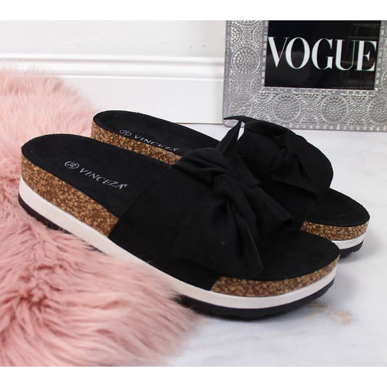 Black Slippers with a Vinceza W JAN112A platform bow 2