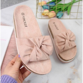 Slippers with a Vinceza W JAN112B platform bow pink 1