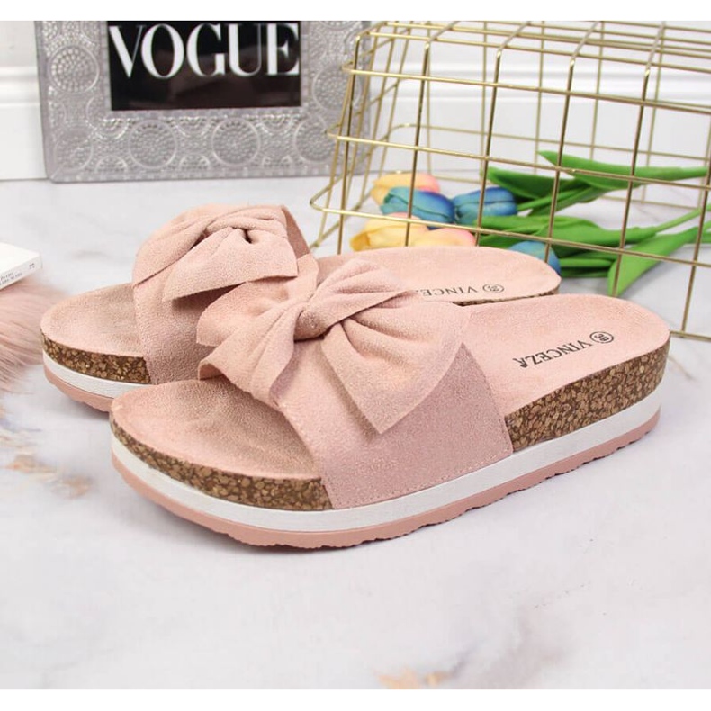 Slippers with a Vinceza W JAN112B platform bow pink 2
