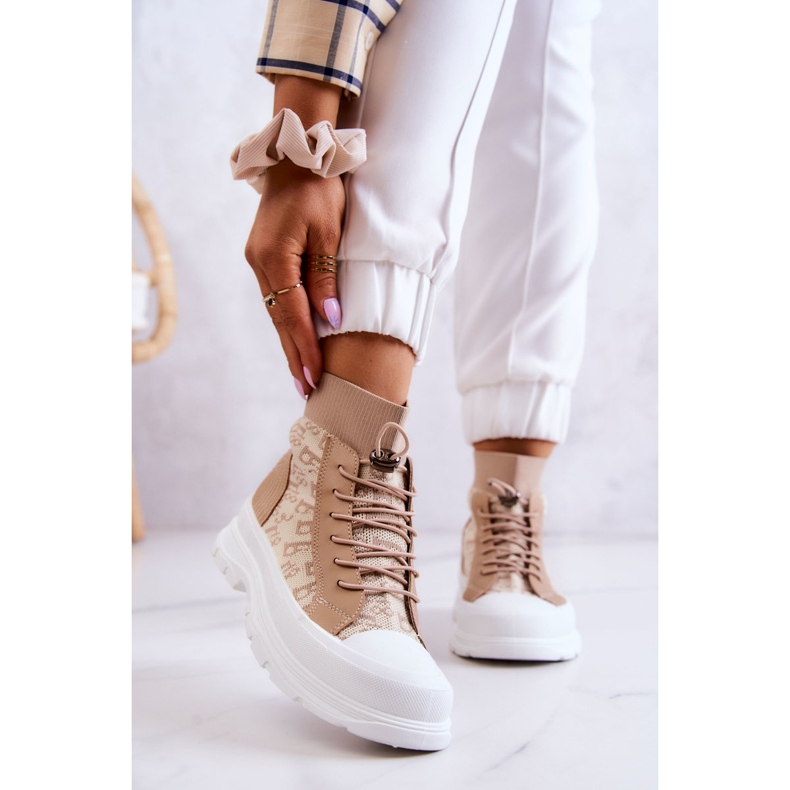 FW1 Fashionable Sneakers High Sock Beige Collin 1