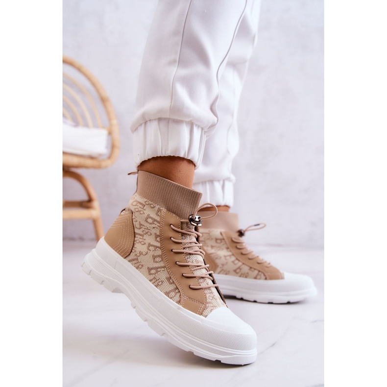 FW1 Fashionable Sneakers High Sock Beige Collin 2