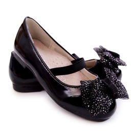 S.Barski Children's lacquered ballerinas with a bow Black Zolly 1