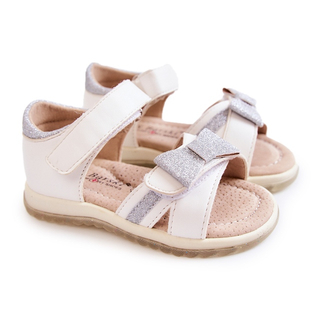 S.Barski Children's Leather Sandals With Velcro White Lolly 1