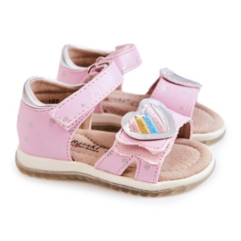S.Barski Children's Leather Sandals With A Heart Pink Elianna silver 1