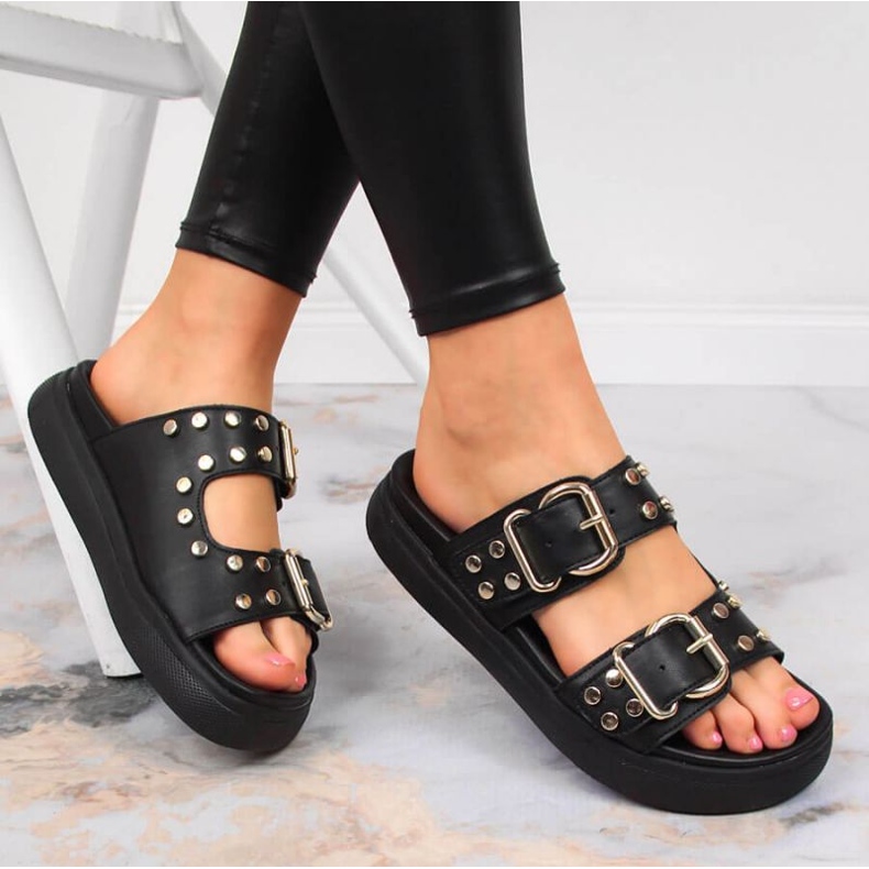 Slippers with rivets Bugatti JJ253070 W INT1720A black 1