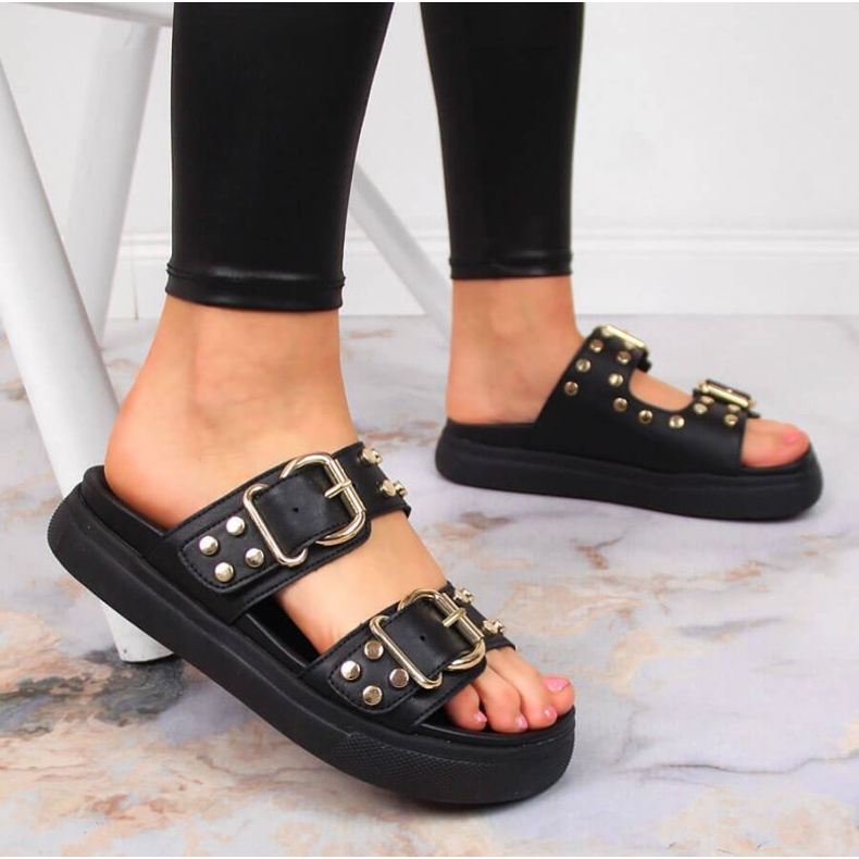 Slippers with rivets Bugatti JJ253070 W INT1720A black 2