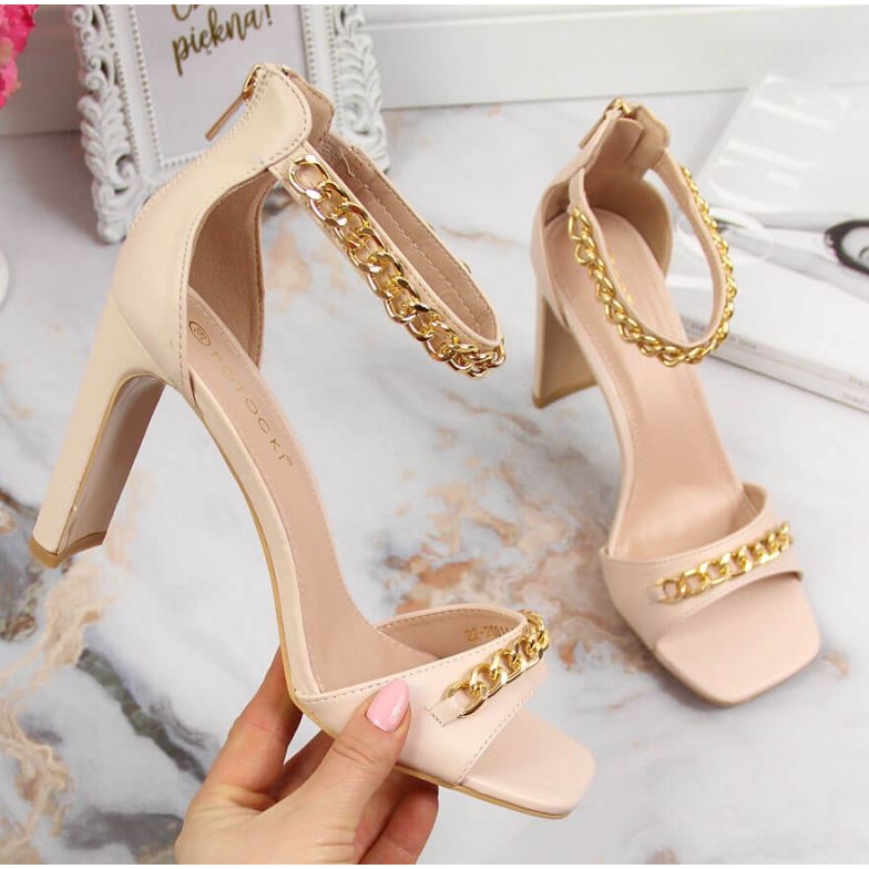 Sandals on a post with a chain Potocki W WOL70B beige 1