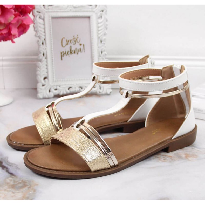 Roman sandals Potocki W WOL73B white golden 2