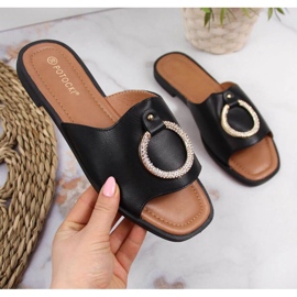 Black slippers with decoration Potocki W WOL74A 1