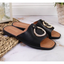 Black slippers with decoration Potocki W WOL74A 2