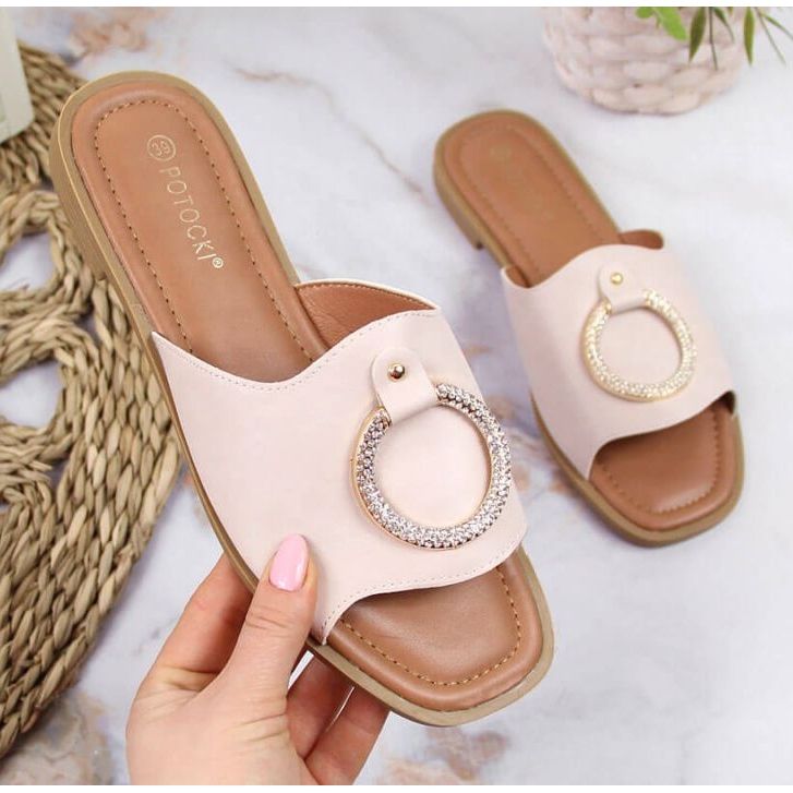 Slippers with decoration Potocki W WOL74B beige 1