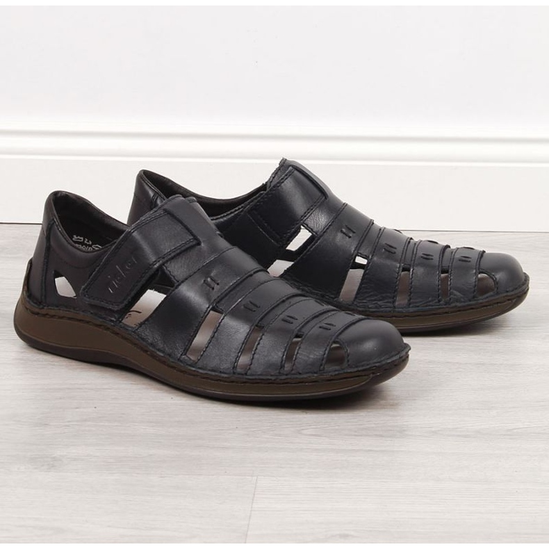 Leather shoes with velcro Rieker M RKR520 black 1