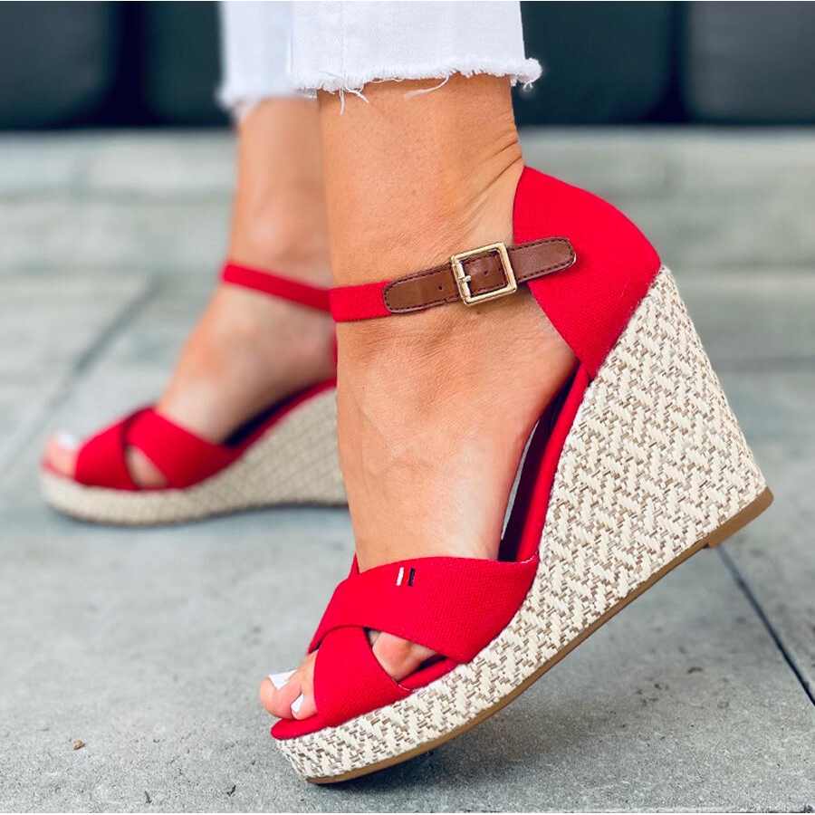 Red 2025 wedge mules