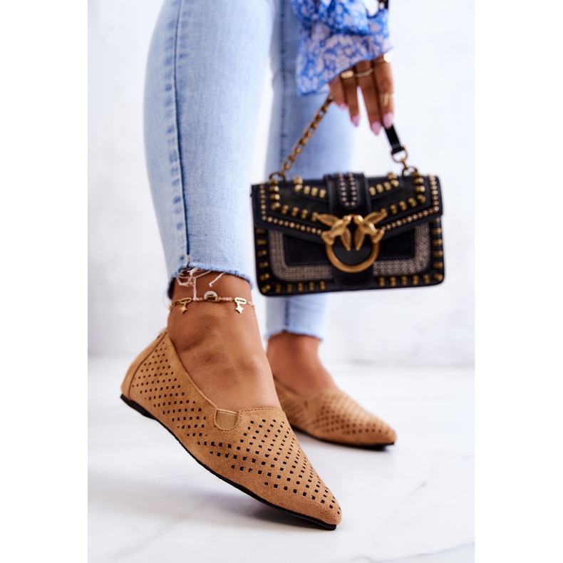 LU BOO Women's openwork ballerinas Slip-on Camel Rosario brown 2