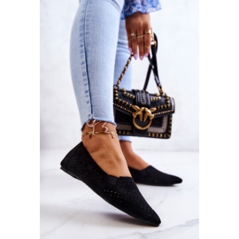 LU BOO Openwork Women's Ballerinas Slip-on Black Rosario 1