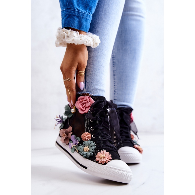 LU BOO High-top Sneakers With Flowers Black Sellin 2
