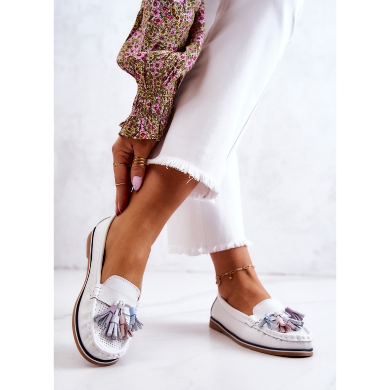 Women's Leather Loafers With Fringes White Laressa 2 Women's Leather Loafers With Fringes White Laressa 2