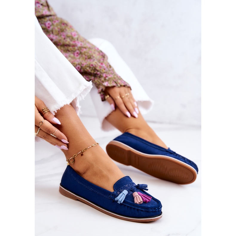 Evento Women's Suede Loafers With Fringes Navy Blue Laressa 2 Evento Women's Suede Loafers With Fringes Navy Blue Laressa 2