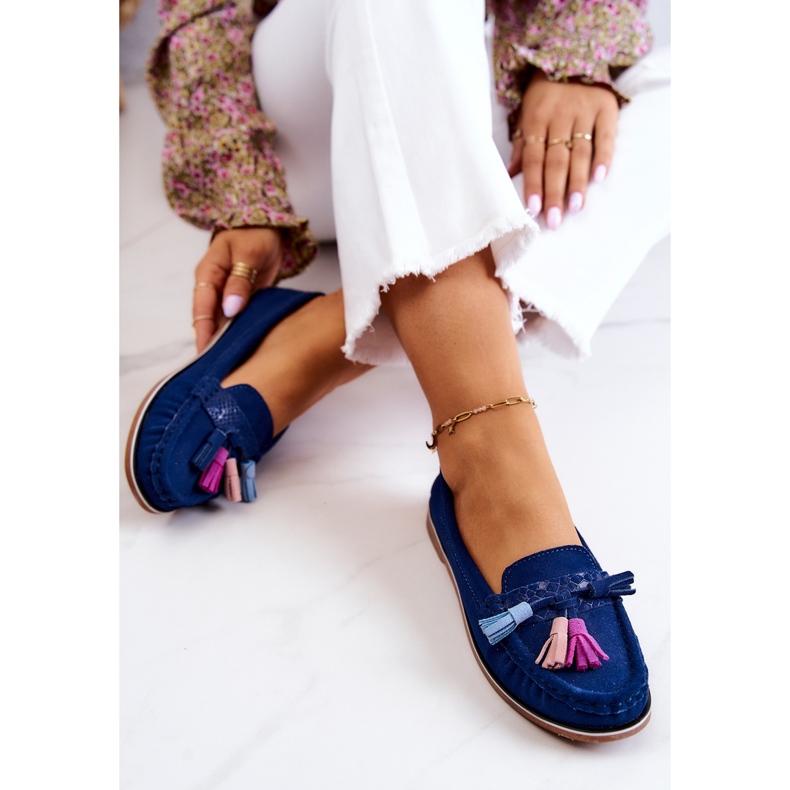 Evento Women's Suede Loafers With Fringes Navy Blue Laressa 1 Evento Women's Suede Loafers With Fringes Navy Blue Laressa 1